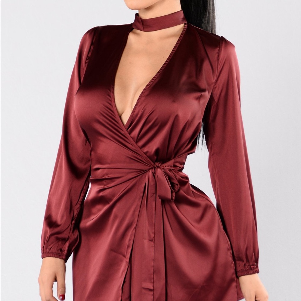 Fashion Nova Burgundy Silk Dress